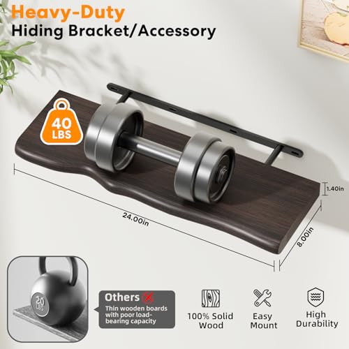Floating Shelves for Wall Rustic Farmhouse 24 Inch Floating Shelf Bathroom Wooden Shelves for Wall Mounted Live Edge Pine Shelf with Unique Natural Grain for Living Room Bedroom Kitchen (Grey) - color: Grey, size: 24 inch - 2pcs