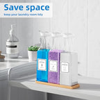 Laundry Detergent Dispenser,54OZ Laundry Soap Dispenser,Liquid Laundry Detergent Container,Fabric Softener Dispenser with Bamboo Wood Tray,Laundry Room Organizer with 4 Labels - color: White With Bamboo Tray