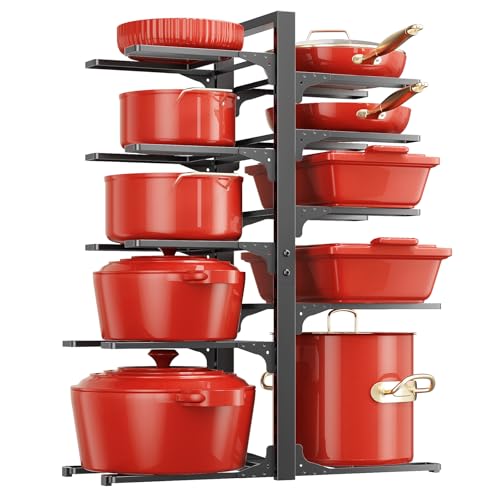LAMU 10-Tier Pots and Pans Organizer under Cabinet, 23.62" Height Heavy Duty Pots Pans Organizer Rack for inside Cabinet Adjustable for Big Stockpots, Dutch Oven, Cast-iron Pans, Heavy Cookware - color: Black, size: XXL-10Tier-23.6“H