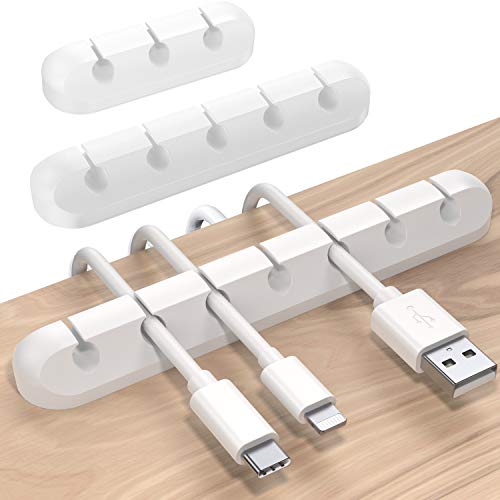 SOULWIT Cable Holder Clips, 3-Pack Cable Management Cord Organizer Clips Silicone Self Adhesive for Desktop USB Charging Cable Nightstand Power Cord Mouse Cable Wire PC Office Home - color: 357-slot-white, size: 753-Slot