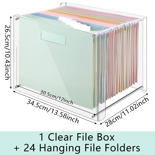 Dispowreath 24 Hanging File Folder with Acrylic Organizer for Letter/a4 Size Desktop Clear File Storage Box with Handles for Home Work Office Use(Colorful,Classic) - color: Colorful, style: Classic