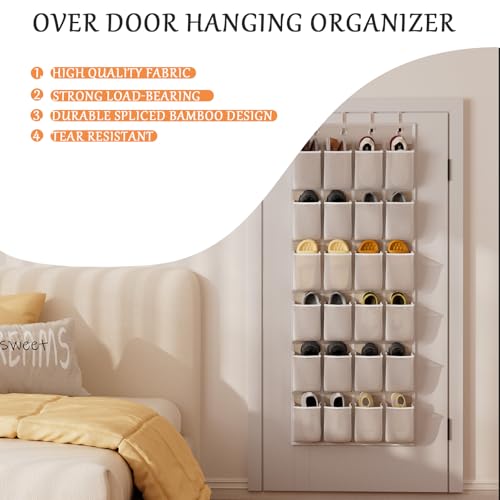 homyfort Over the Door Shoe Organizer, 24 Large Breathable Mesh Pocket,Space Saving Hanging Shoe Rack,Shoe Storage Holder for Entryway Bedroom Closet - color: Beige