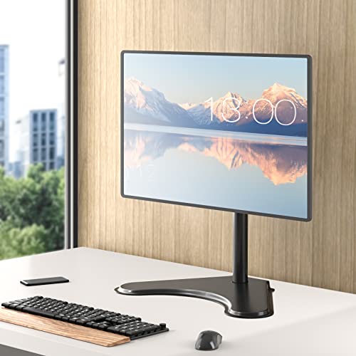 WALI Single Monitor Stand up to 32 Inch Screens, Freestanding Single Monitors Arm Desk Mount, Universal VESA Monitor Mount 75x75/100x100mm, Adjustable Height and Angle (MF001), Black - size: Single, style: Free-Standing