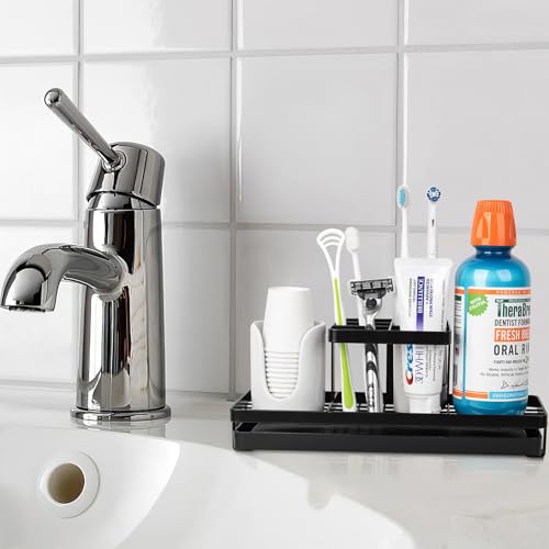 Toothbrush Holders for Bathrooms, Carbon Steel Tooth Brushing Holder Electric Toothbrush and Toothpaste Organizer Bathroom Accessories for Countertop, Shower, Sink, 5 Slots, Matte Black - color: Black, size: Large