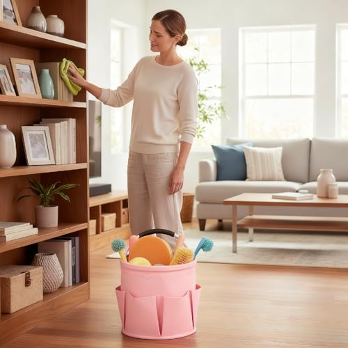 Cleaning Caddy for Cleaning Supplies,17L Cleaning Supply Caddy with Handle Foldable Cleaning Supplies Organizer Bucket Cleaning Products Organizers for Home, Garden (Light Pink) - color: Light Pink