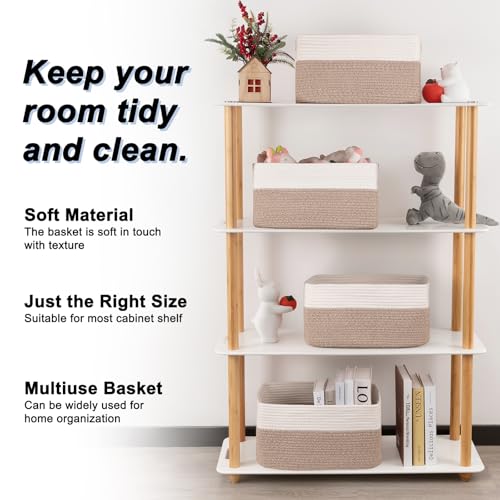 4 Pack Storage Baskets for Organizing, Woven Baskets for Shelves - Perfect for Toys, Books, Towels, and Clothes, Durable Gift Basket Bins Toy Storage, 15.7''Lx11.8''Wx7.8''H, Brown & White - color: Brown & White, size: Large/15.7''Lx11.8''Wx7.8''H