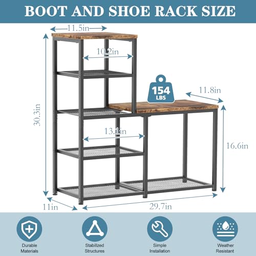 Shoe Rack Bench for Entryway,Free Standing Shoe Storage Organizer for Front Door Entrance,4-Tier Boot Rack Holder Shelf for Closet with Seat,Sturdy Shoe Shelves for High Heels(Brown) - size: 4 Tier