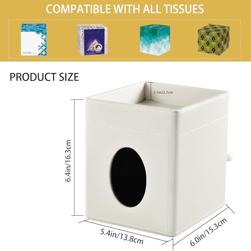 Tissue Box Cover with Storage Tray Square Tissue Box Holder PU Leather Facial Tissues Organizer Tray for Bathroom Vanity Bedroom Office Car,Stylish Napkin Caddy Decorative Organizer,Cream White - color: Cream White