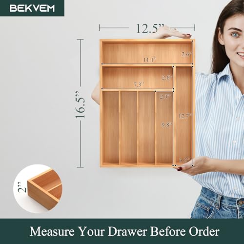 Bamboo Silverware Organizer, Kitchen Drawer Organizer, Utensil Holder, Cutlery Tray & Spoon Flatware Storage with Grooved Drawer Dividers (12.5''W x 16.5''D) - color: Natural, size: 12.5''W x 16.5''D
