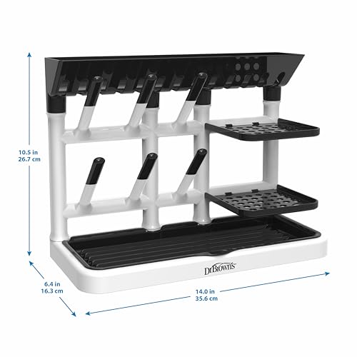 Dr. Brown's Baby Bottle Drying Tower, Stand-Up Countertop Drying Rack with Organized Storage for Baby Essentials, Space Saving Vertical Rack, Black/White - color: Black/White