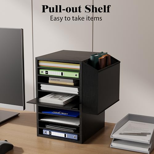 Unionly, Office Mail Sorter, Wooden Paper Organizer With Storage Bag, 10 Tier Adjustable Classroom Mailbox, Removable Classroom Organization, Teacher Desk Organization for Office, Study, Black - color: Black, size: 10 Slots