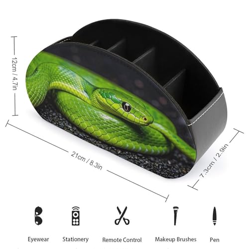 PU Leather Remote Control Organizer Box 5-Slot Multifunctional The Green Snake Storage Holder for TV/DVD/Accessories Stylish Desk Decor for Living Room, Bedroom, Office - color: The green snake