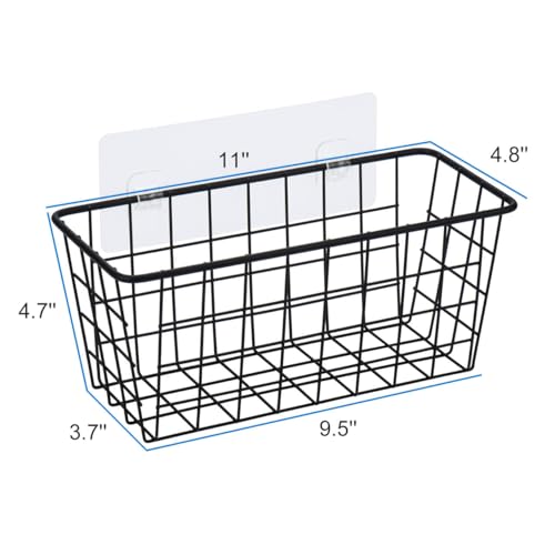 Toplife Kitchen Hanging Basket, No Drilling Cabinet Door Organizer Rack, Wall Adhesive Basket for Cabinet, Cupboard Door, Bathroom, Kitchen Storgae Baskets, Black (2 PacK)