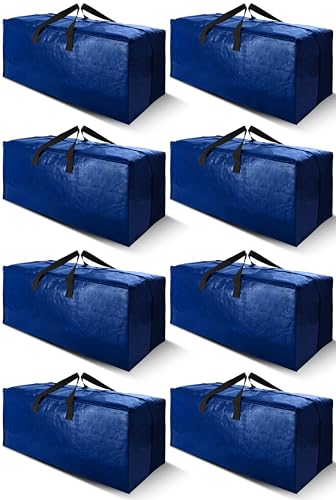 Cosy Family 8 Pack Heavy Duty Extra Large Moving Bags with Backpack Straps - Strong Handles & Zippers, Storage Totes For Space Saving, Fold Flat, Alternative to Moving Box (Set of 8, Blue) - color: Blue, size: 24 gal-Pack of 8