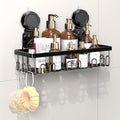 JOTPE Shower Caddy Suction Cup, Powerful Suction Storage Shelf Holds Up to 40 lbs, No Drilling Bathroom Organizer with Large Capacity, Removable & Reusable Shower Basket with Hooks, Rustproof, Black - size: Size: 1 x Medium