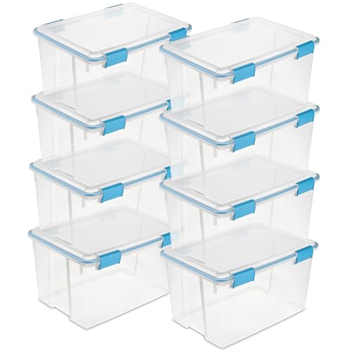 Sterilite 8-Pack Gasket Box, Weather-Resistant Storage Bins with Latching Lids, 54 Quart - Heavy-Duty Organizing Containers for Closet, Bathroom, and Office - size: 54 Quart, style: 8 Pack