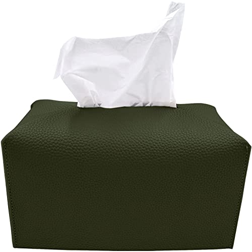 Carrotez Tissue Box Cover, [Refined] Modern PU Leather Rectangular Tissue Box Holder - Decorative Holder/Organizer for Bathroom Vanity Countertop, Night Stands, Office Desk 9.5"X5"X5" - Khaki - color: Khaki, size: [Rectangular]
