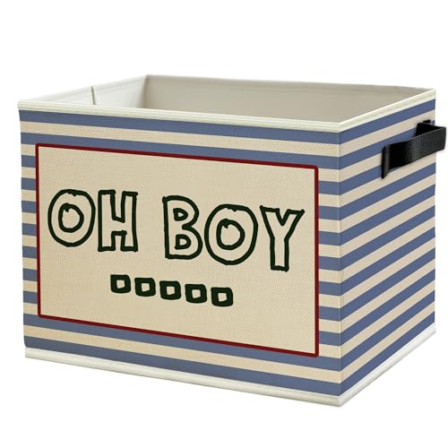 Oh Boy Kids Storage Bins Box with Handles, Retro Blue Striped Collapsible Basket Organizer for Kids Boy Nursery Room Playroom Bedroom Bathroom Toys Books Clothes - color: Color16