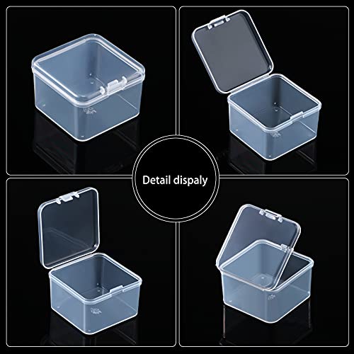 48 Packs Clear Small Plastic Containers Transparent Storage Box with Hinged Lid for Small Items Crafts Jewelry (2 x 2 x 1.4 Inches) - size: 2 x 2 x 1.4 in
