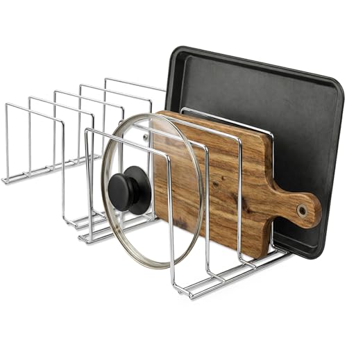 Stock Your Home Kitchen Cabinet Organizer, Chrome (2 Pack) Steel Baking Sheet Holder with 4 Slots for Cabinet, Bakeware Organizer, Divider for Cutting Boards, Pot Lids, Pan Lids, Cookie Sheets - color: Chrome