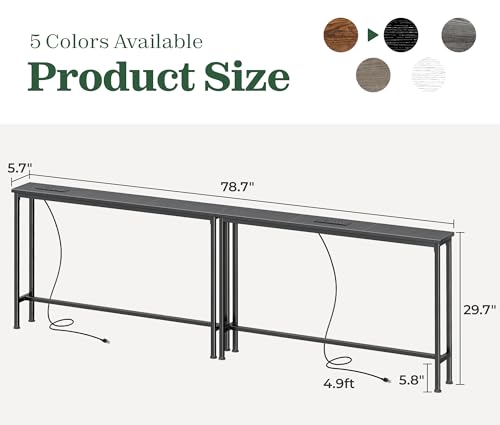 SUPERJARE 78.8 Inch Narrow Console Table with Outlet, Sofa Tables, Behind Couch Table, Long Entryway Tables with Charging Station, for Living Room, Black - color: Black, size: 5.7''D x 78.7''W x 29.7''H