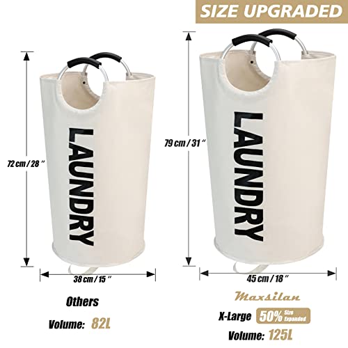 Maxsilan 125L X-Large Laundry Basket, Freestanding Tall Clothes Hamper, Collapsible Laundry Bag, Beige - color: Beige, size: 125L