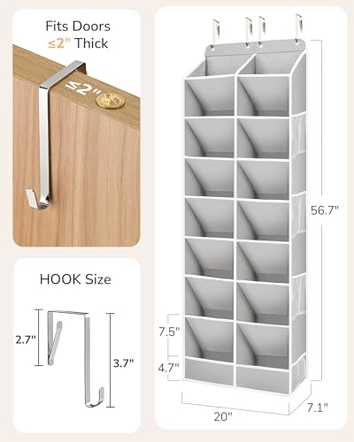 ULG Over The Door Shoe Organizer with 16 Large Pockets, Hanging Shoe Rack for Closet Door, Space Saving Shoe Storage for Boots, Heels & Sneakers,Grey - color: Grey, size: 8-Tier