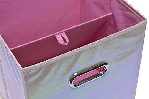 Handy Laundry 6-Pack Foldable Cube Storage Bins – Decorative Collapsible Organizer for Shelves, Closets, Underbed, Clothes, or Kids’ Toys (Shiny Pink) - color: Shiny Pink