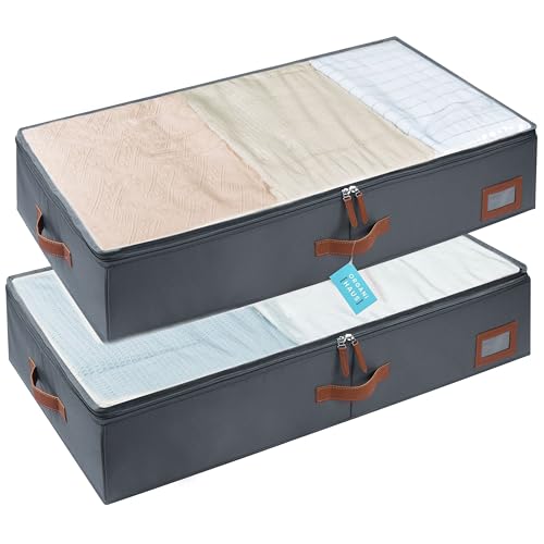 OrganiHaus Under Bed Storage Containers, Bedroom Storage and Organization Bins, Clothes Organizer for Closet with Clear Cover and Reinforced Handles - Set of 2 33x17x6 inches Gray - color: Gray