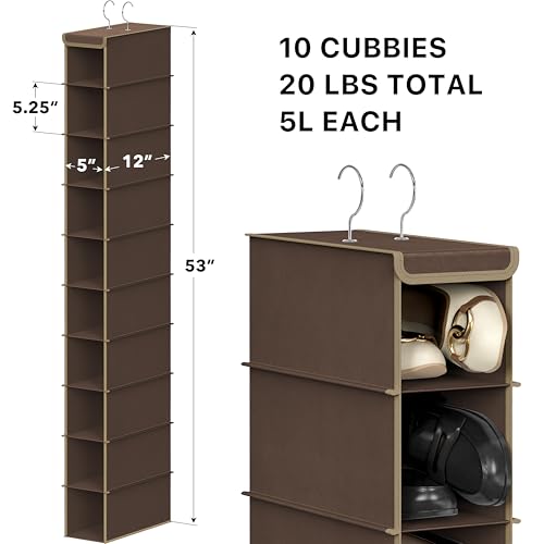 Simple Houseware 10 Shelves Hanging Shoes Organizer Holder for Closet, Brown - color: Brown, size: 1-Pack