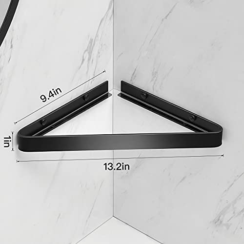 VOLPONE Bathroom Shelves Wall Mounted Glass Corner Shower Shelf for Bathroom Floating Shelf Tempered Glass Wall Organizer 2-Tier(Black) - color: Black(triangular)