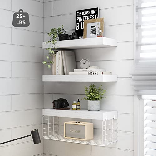 QEEIG Bathroom Shelves Over Toilet - Wall Mounted Floating Shelves Toilet Paper Storage Small Farmhouse Decor Shelf 16 inch Set of 3, White (019-W3) - color: B. White, size: 3pcs