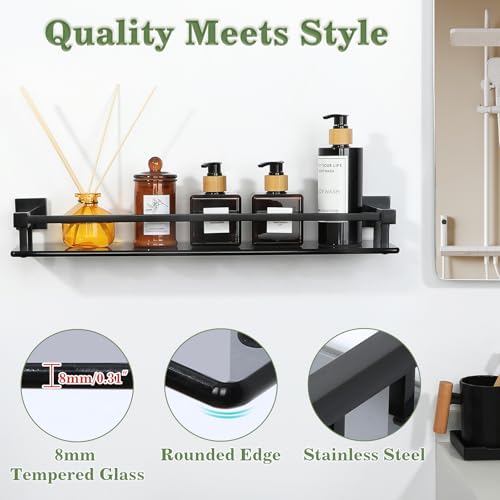 Alise Bathroom Shelves,Matte Black Glass Shelf for Bathroom, Modern Floating Shelves,20 inch - color: Matte Black, size: 20 Inch