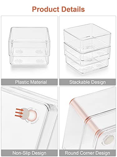 SMARTAKE 22-Piece Drawer Organizer with Non-Slip Silicone Pads, 4-Size Clear Desk Drawer Organizer Trays Storage Tray for Makeup, Jewelries, Utensils in Bedroom Dresser, Office and Kitchen, Clear - size: Large