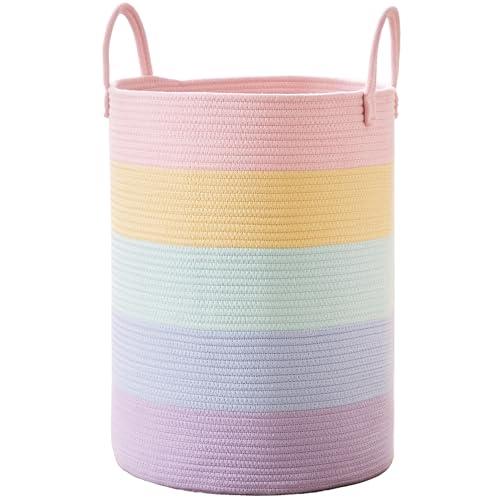 80L Extra Large Rainbow Laundry Hamper for Baby Girls Clothes Tall Woven Laundry Basket for Kids Nursery Toy in Playroom Blanket Basket for Living Room Bedroom 16"D x 22"H Pastel Unicorn - color: Pastel Rainbow, size: Extra Large (80L)
