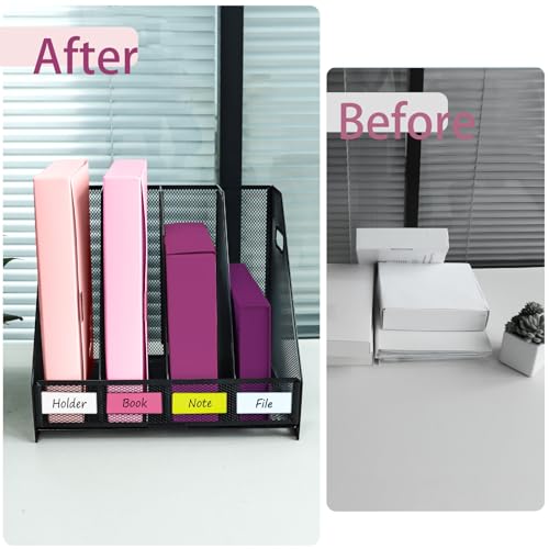 Desk Organizers, Metal Magazine File Holder with 4 Vertical Compartments Rack Binder File Organizer for Office Supplies, Home Workspace - Black - color: Black, size: 4 Compartments