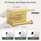 FORIOUS Toilet Paper Holder with Shelf, Adhesive or Screw Wall Mount Toilet Paper Roll Holder for Bathroom, 304 Stainless Steel Commercial Toilet Tissue Roll Dispenser with Phone Shelf (Brushed Gold) - color: Brushed Gold