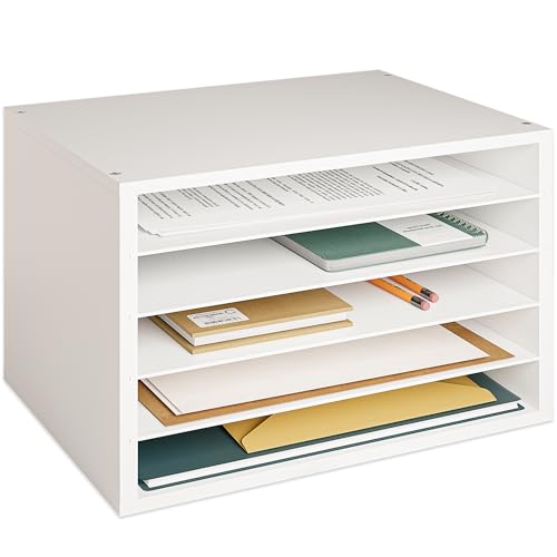 Ballucci 5 Tier Paper Organizer Letter Tray, Wood Desk File Organizer with Adjustable Shelves, Home Office School Letter/A4 Mail Sorter Magazine Holder - White - color: White, size: 5 Tier Standard