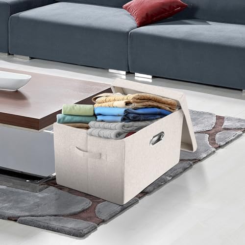 TYEERS Collapsible Storage Bins With Lids, Large Fabric Storage Boxes - 2 Pack - Beige - color: Beige, size: 2-Pack Large