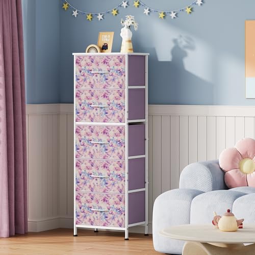 WLIVE Fabric Dresser, 5-Drawer Tall Dressers for Bedroom, Storage Dresser Organizer with Fabric Bins, Wood Top, Sturdy Steel Frame, Chest of Drawers for Closet, Tie-dye Print (Pink, Purple, Blue) - color: Tie-dye Purple Print