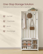 VASAGLE Hall Tree with Bench and Shoe Storage, Coat Rack with Shoe Bench, 7 Double Hooks for Jackets, Hats, Entryway, Bedroom, Living Room, 13.8 x 31.9 x 70.9 Inches, Rustic White UHSR414W01 - color: Rustic White