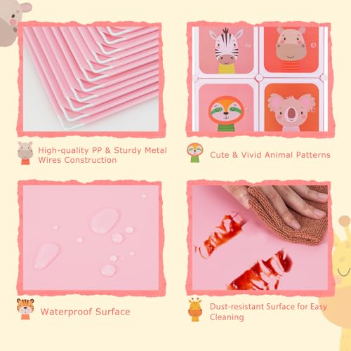 Costzon Kids Closet, Cartoon DIY Modular Dresser Storage Organizer with 8 Cubes & Clothes Hanging Rack, Portable Armoire for Baby Toddlers, Kids Wardrobe for Bedroom Nursery, Pink - color: Pink, size: 14"D x 29.5"W x 57"H (8 Drawers)