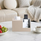 Square Tissue Box Cover with 2 Compartments Storage Organizer, PU Leather Tissue Box Holder with Remote Control Holder for Livingroom Nightstand, Multifunctional Cube Tissue Holder (Beige) - color: Beige