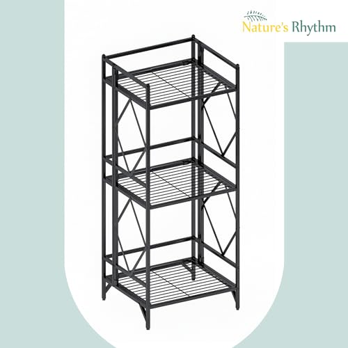 Nature's Rhythm 3-Tier Metal Storage Rack, Adjustable Garage Shelving Metal Shelving Unit (12.84 x 11.27 x 32.54inch, Black) - size: 3-Tier