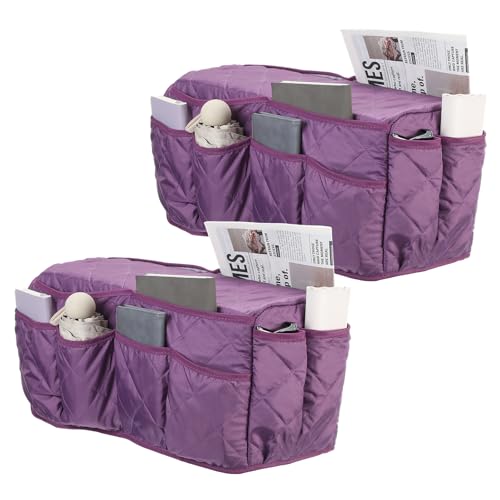 uxcell 2 Pcs Recliner Armchair Caddy, Couch Armrest Organizer with 14 Pockets for Bedside Sofa Remote Control Holder Magazine Phone Book Glasses (Purple, 20" x 7" x 9") - color: Purple