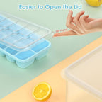 DOQAUS Ice Cube Tray with Lid and Bin - 4 Pack Silicone Ice Cube Trays for Freezer, Stackable Ice Bucket Kits with Storage Container & Scoop for Kitchen, RV, Cocktail, Coffee - color: Lake Blue