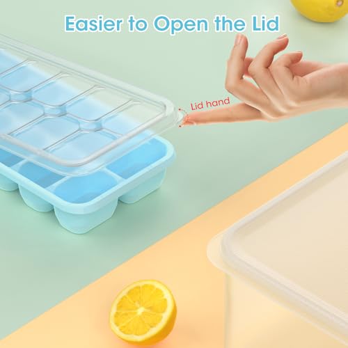 DOQAUS Ice Cube Tray with Lid and Bin - 4 Pack Silicone Ice Cube Trays for Freezer, Stackable Ice Bucket Kits with Storage Container & Scoop for Kitchen, RV, Cocktail, Coffee - color: Lake Blue