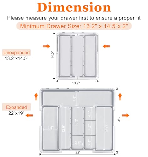 Spaclear Large Utensil Drawer Organizer Expandable Silverware Organizer for Kitchen Drawer Adjustable Cooking Utensil Holder Cutlery Flatware Tray Spatula Tools Gadgets Storage Dividers Plastic Grey - color: Grey