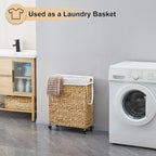 Rolling Laundry Hamper with Wheels, Slim Laundry Basket with Removable Liner Bag & 2 Mesh Bags, Handwoven Water Hyacinth Clothes Hamper for Bedroom Bathroom (Natural, 65L) - color: Natural/No Lid/65L