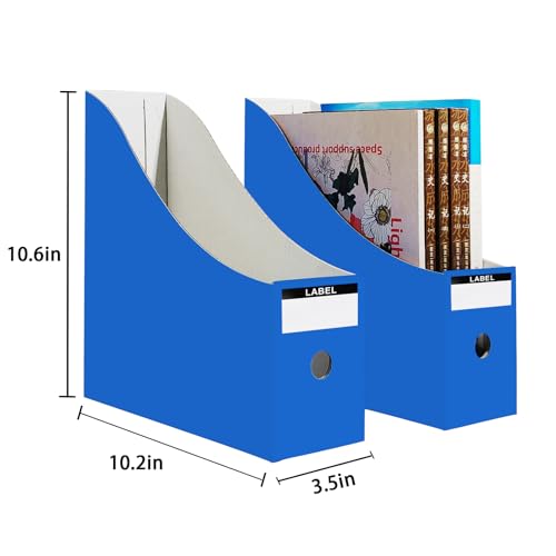 Limitliho 24 Pack Cardboard Magazine File Holder for Desktop ，Blue Book Bins for Classroom Library, Office or Home, Vertical Paper Boxes for Storage with Label(10.6" H x 10.2" L x 3.5" W in) - color: Blue